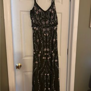 Floral Embroidered Maxi Dress - olive green
